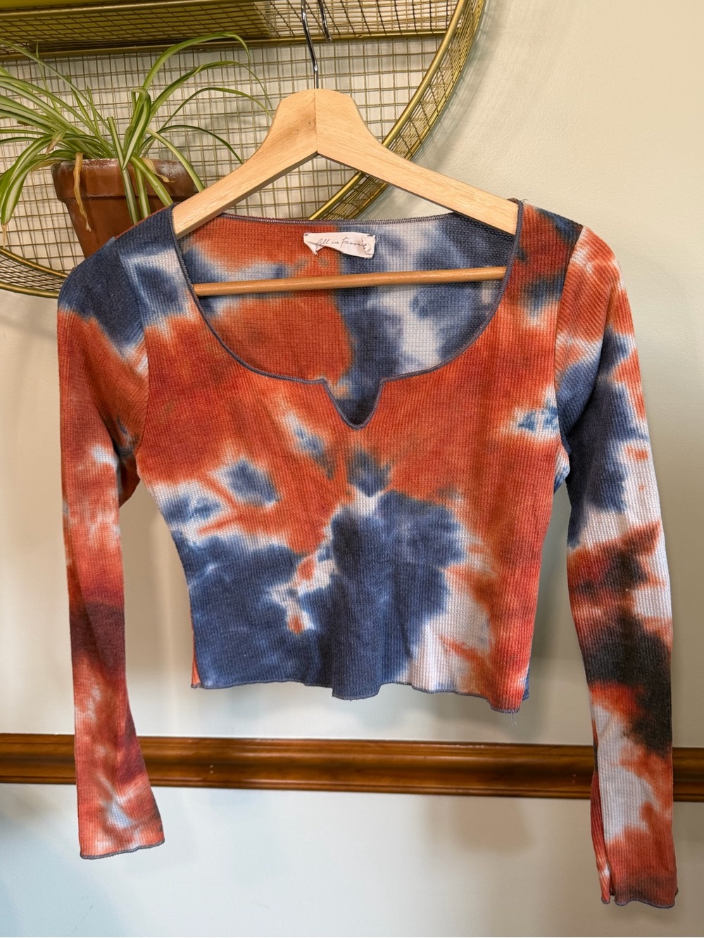 All in Favor Rust & Navy Tie-Dye Long Sleeve Scoop Top